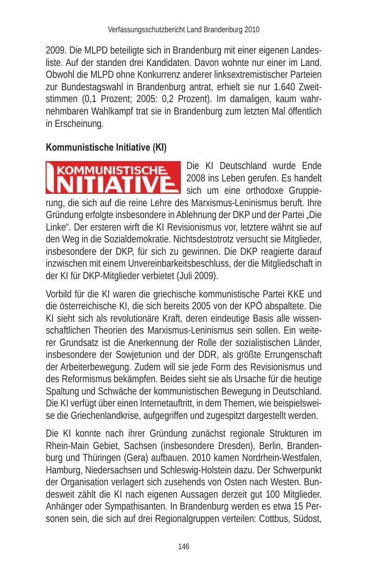 Seite 146 des Verfassungsschutzbericht 2010 Brandenburg