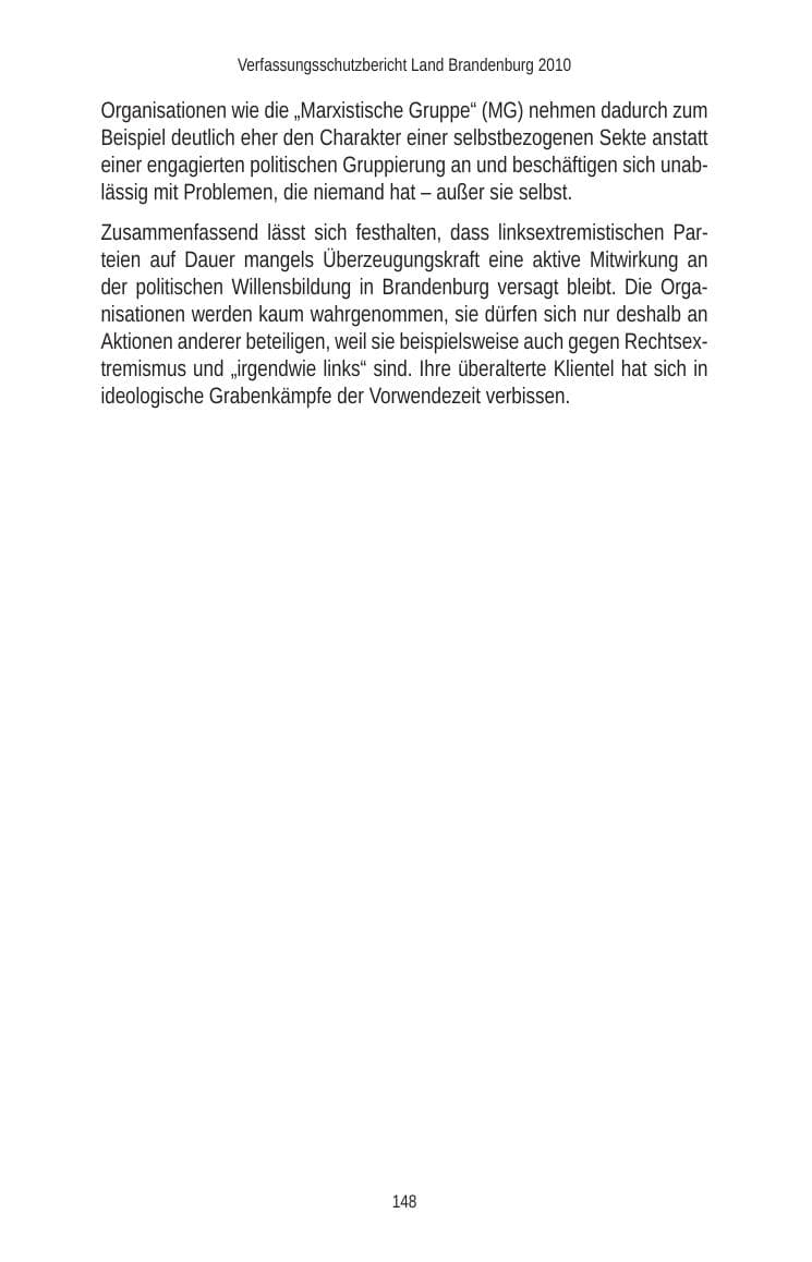 Seite 148 des Verfassungsschutzbericht 2010 Brandenburg