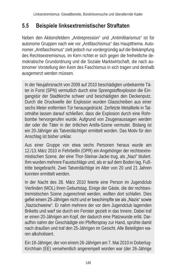 Seite 149 des Verfassungsschutzbericht 2010 Brandenburg