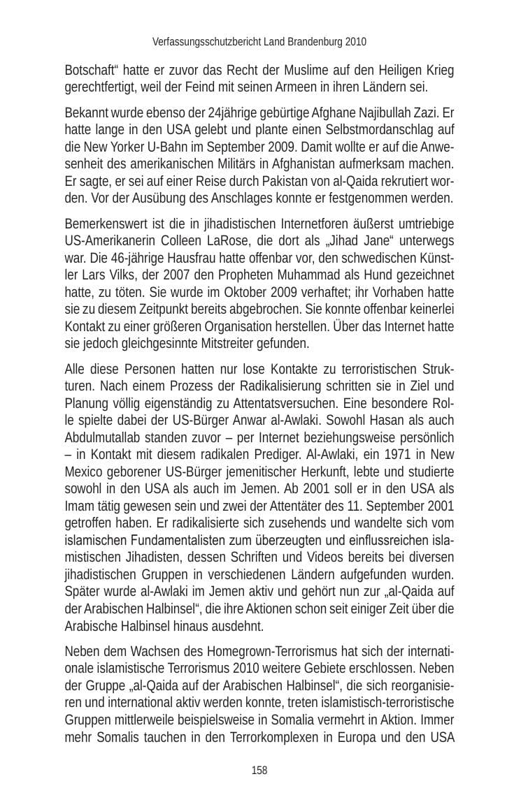 Seite 158 des Verfassungsschutzbericht 2010 Brandenburg