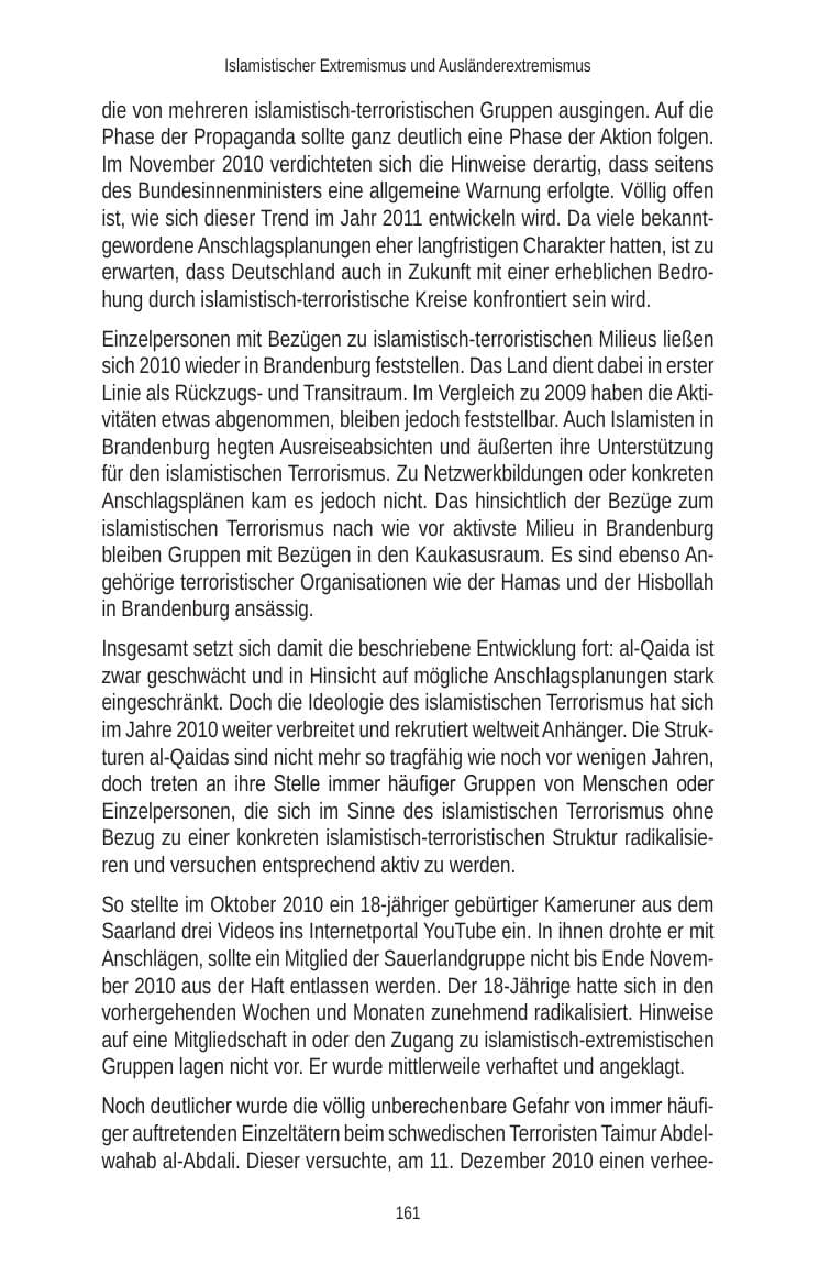 Seite 161 des Verfassungsschutzbericht 2010 Brandenburg