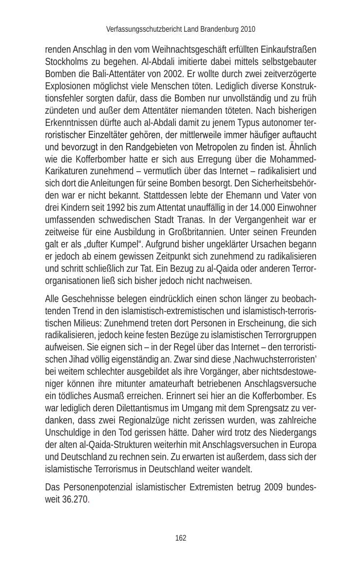 Seite 162 des Verfassungsschutzbericht 2010 Brandenburg