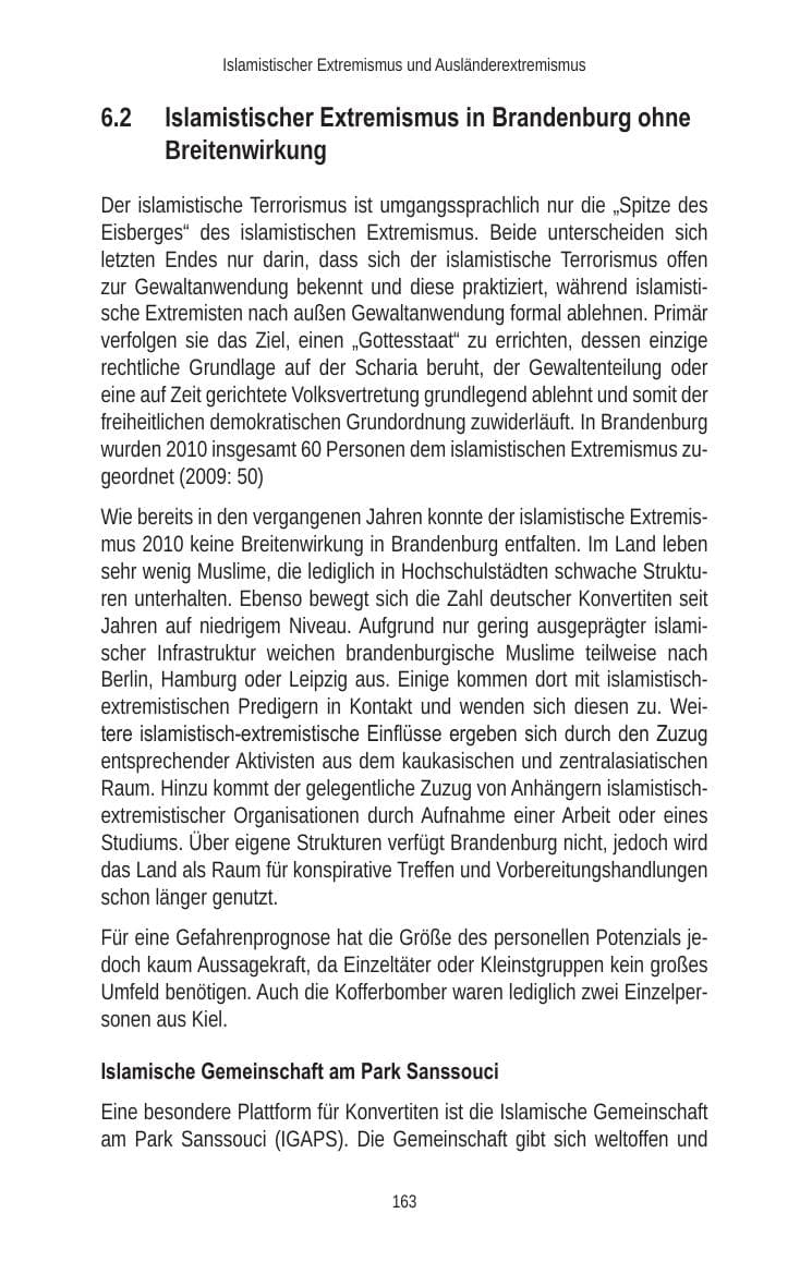 Seite 163 des Verfassungsschutzbericht 2010 Brandenburg