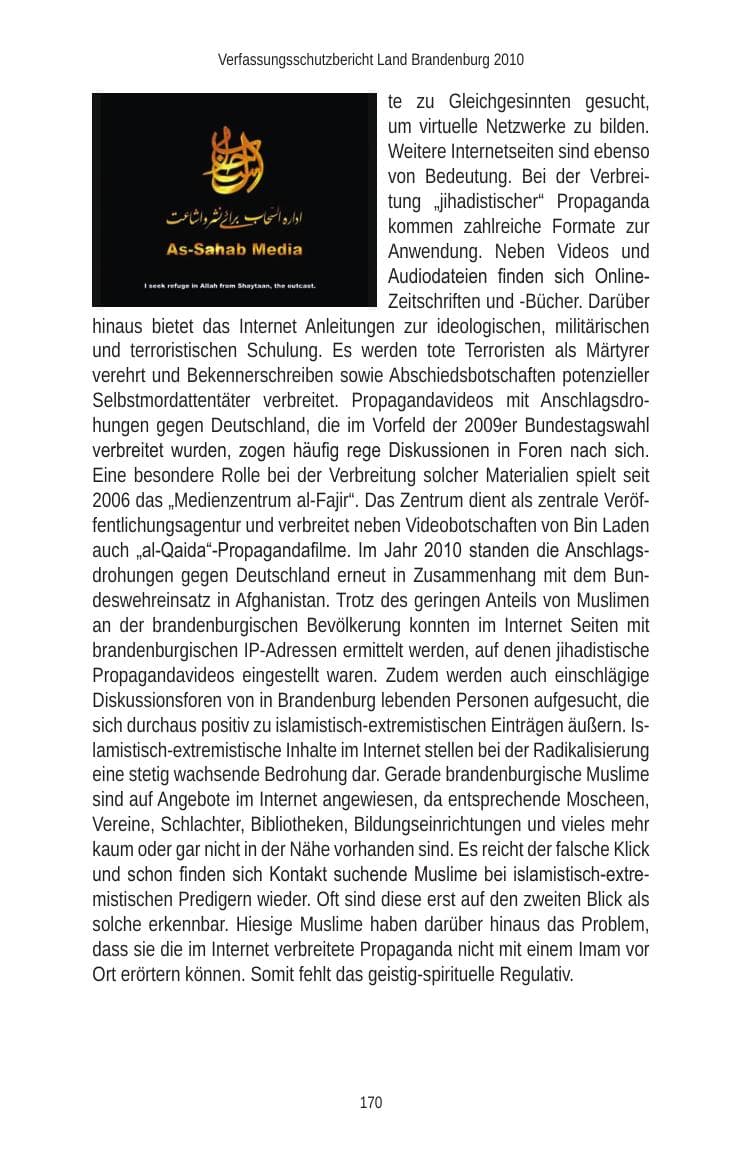 Seite 170 des Verfassungsschutzbericht 2010 Brandenburg