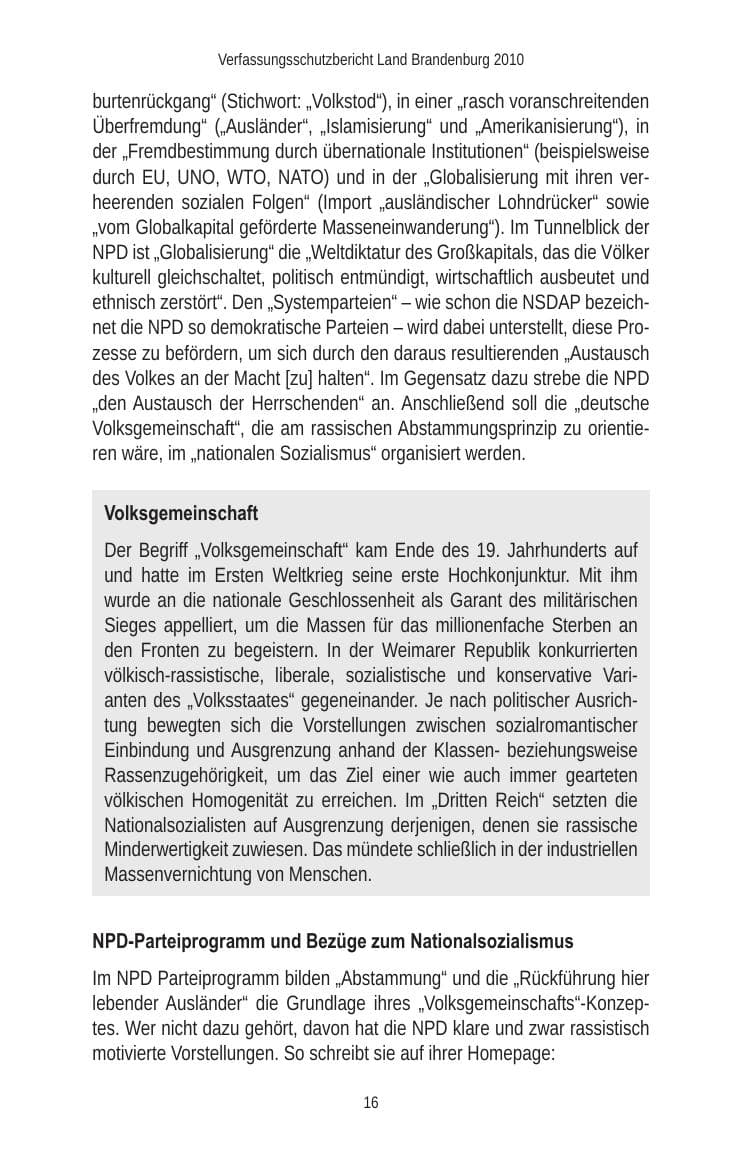 Seite 18 des Verfassungsschutzbericht 2010 Brandenburg