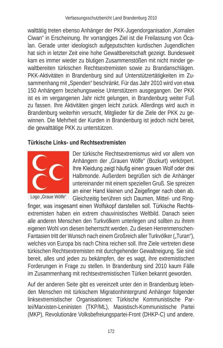 Seite 172 des Verfassungsschutzbericht 2010 Brandenburg