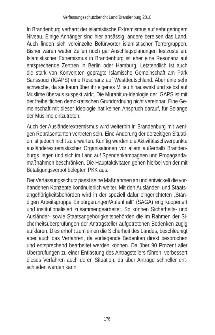 Seite 176 des Verfassungsschutzbericht 2010 Brandenburg