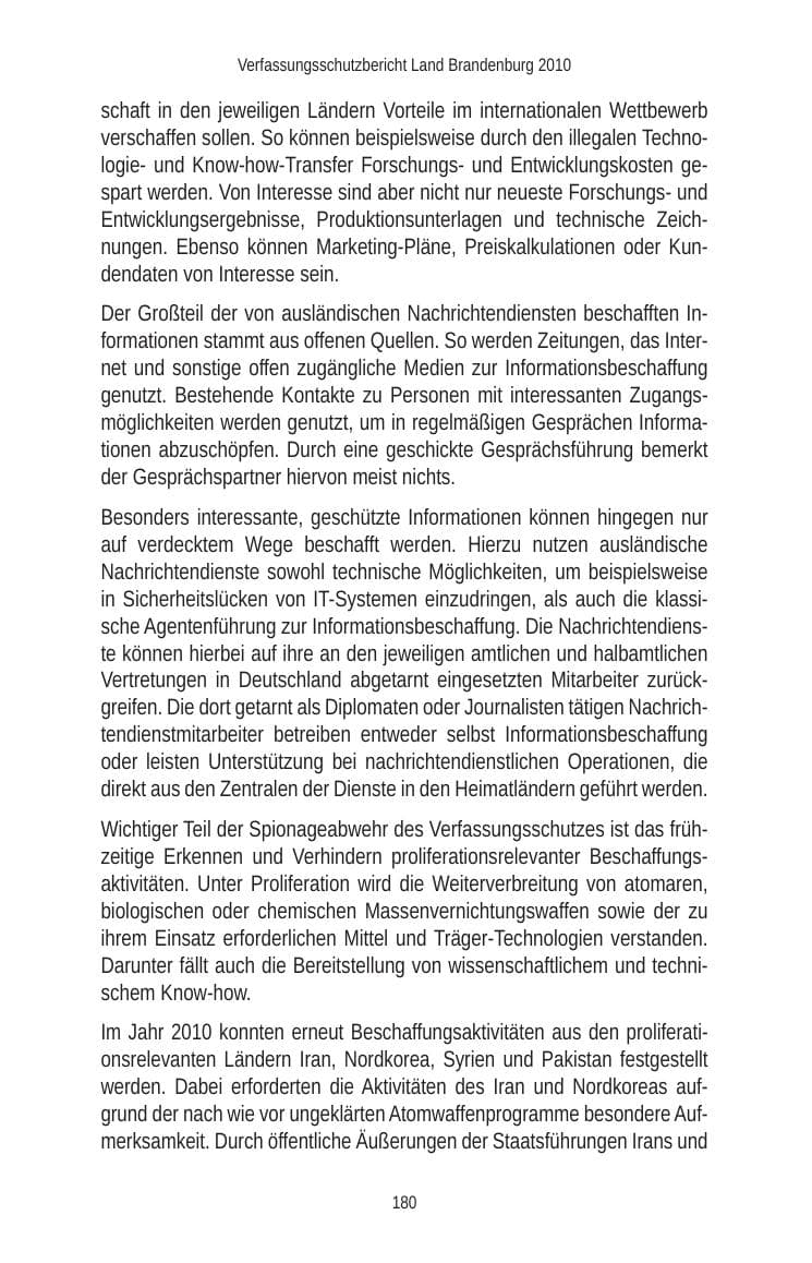 Seite 180 des Verfassungsschutzbericht 2010 Brandenburg
