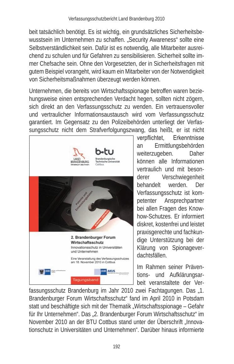 Seite 192 des Verfassungsschutzbericht 2010 Brandenburg