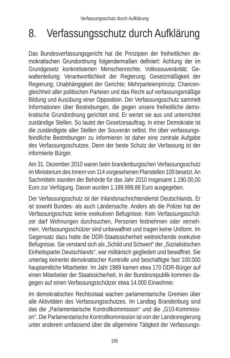 Seite 195 des Verfassungsschutzbericht 2010 Brandenburg