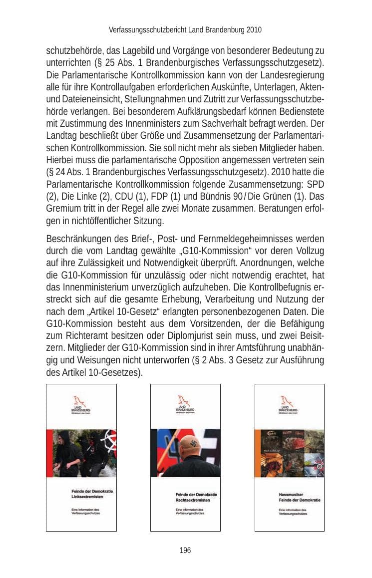 Seite 196 des Verfassungsschutzbericht 2010 Brandenburg