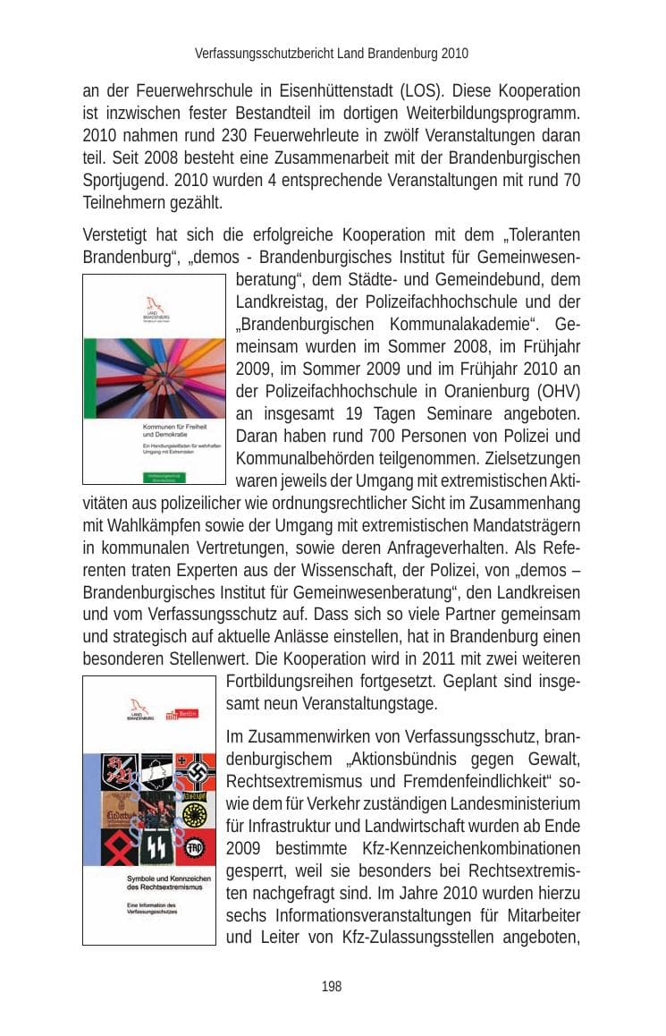 Seite 198 des Verfassungsschutzbericht 2010 Brandenburg