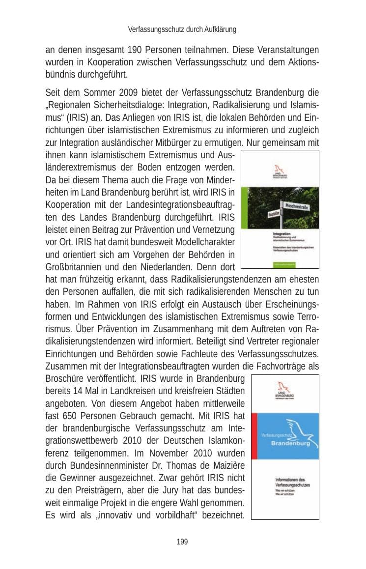Seite 199 des Verfassungsschutzbericht 2010 Brandenburg