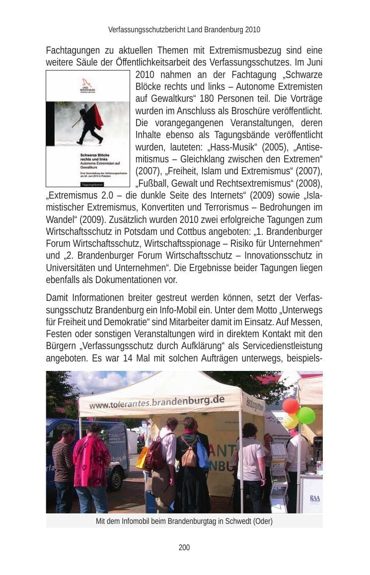 Seite 200 des Verfassungsschutzbericht 2010 Brandenburg