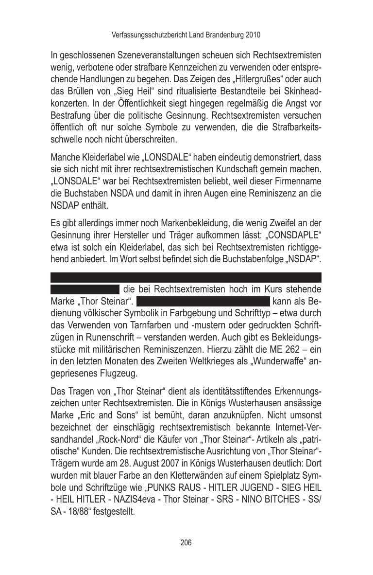 Seite 206 des Verfassungsschutzbericht 2010 Brandenburg