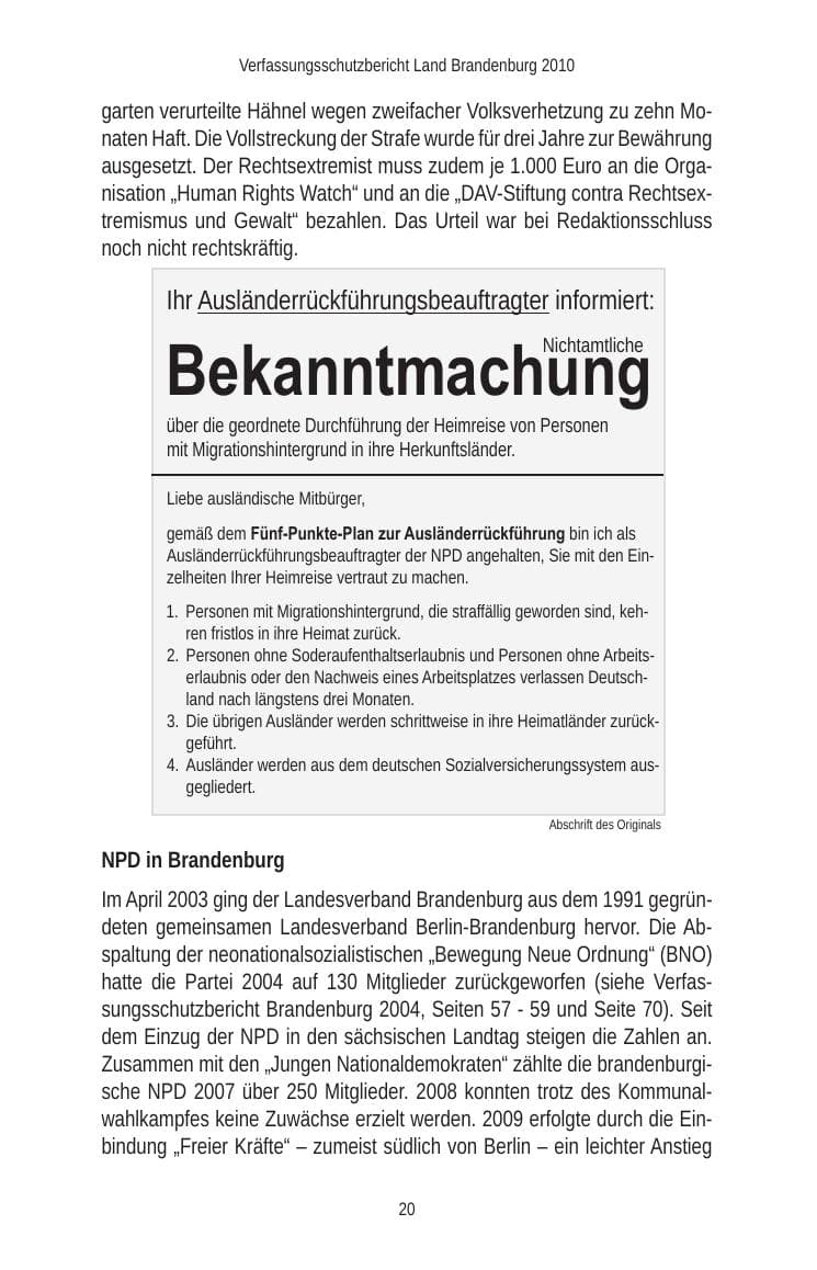 Seite 22 des Verfassungsschutzbericht 2010 Brandenburg