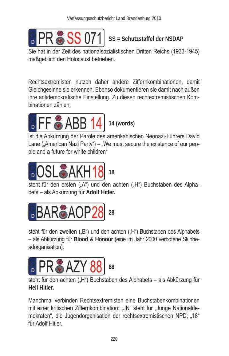 Seite 220 des Verfassungsschutzbericht 2010 Brandenburg