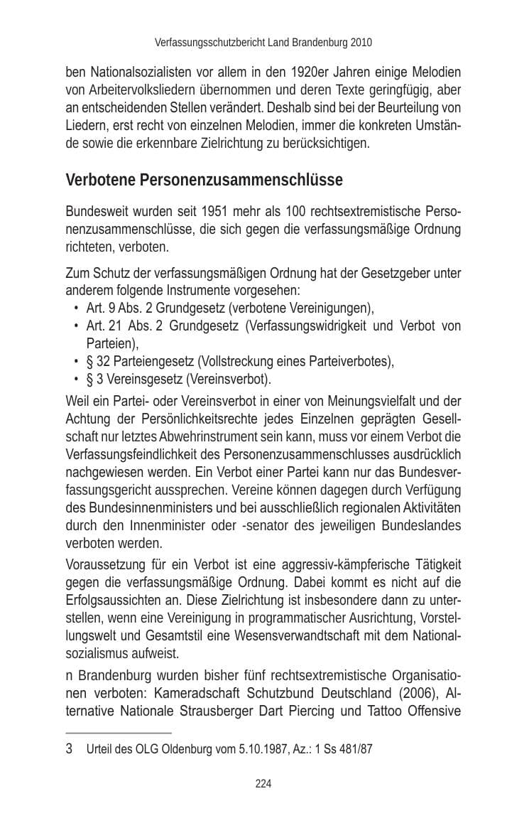 Seite 224 des Verfassungsschutzbericht 2010 Brandenburg
