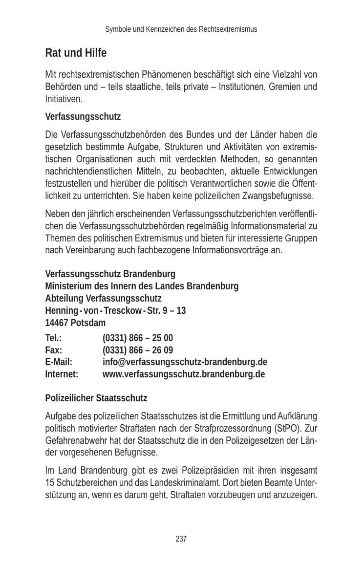 Seite 237 des Verfassungsschutzbericht 2010 Brandenburg