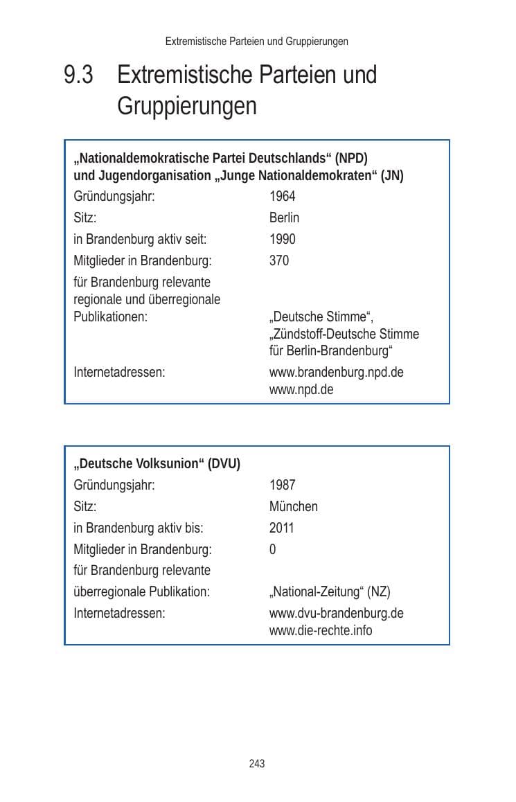Seite 243 des Verfassungsschutzbericht 2010 Brandenburg