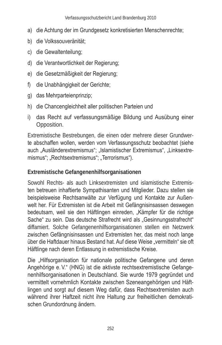 Seite 252 des Verfassungsschutzbericht 2010 Brandenburg