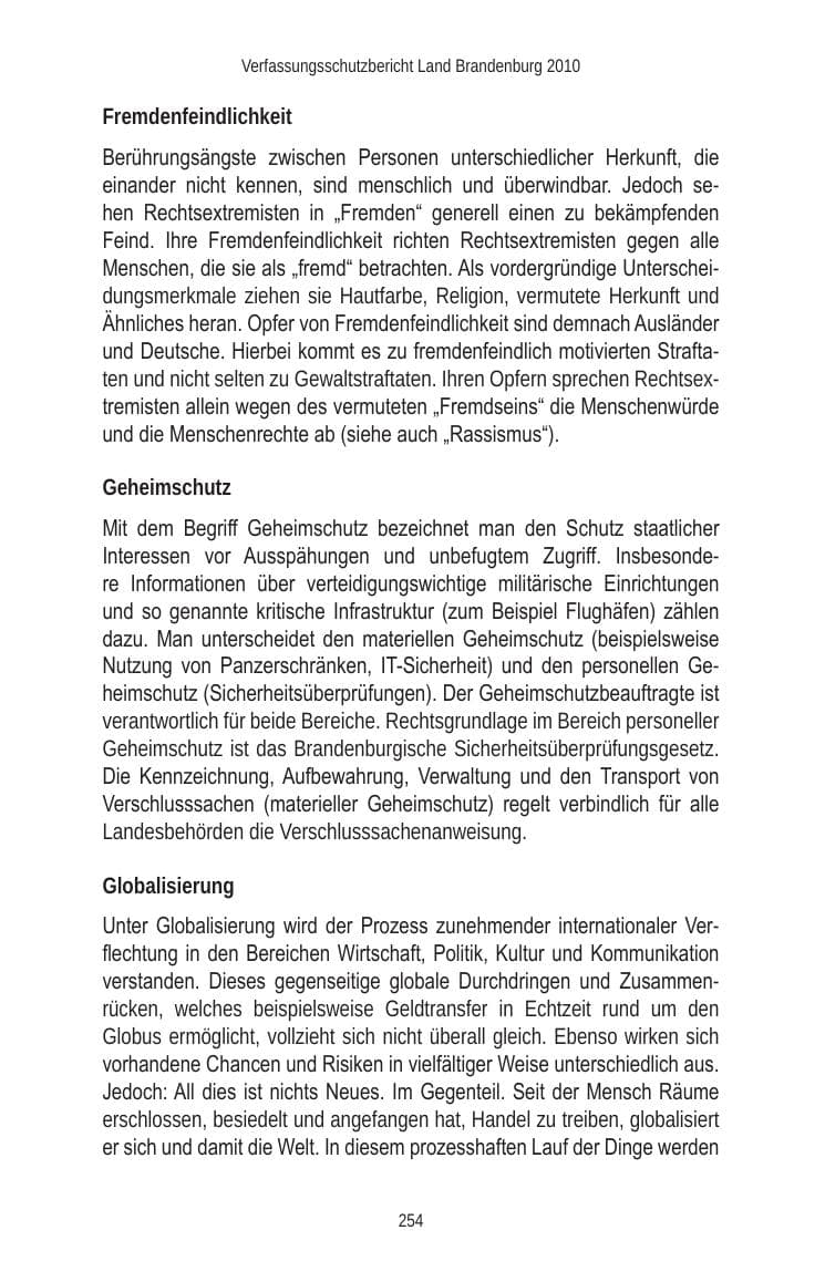 Seite 254 des Verfassungsschutzbericht 2010 Brandenburg