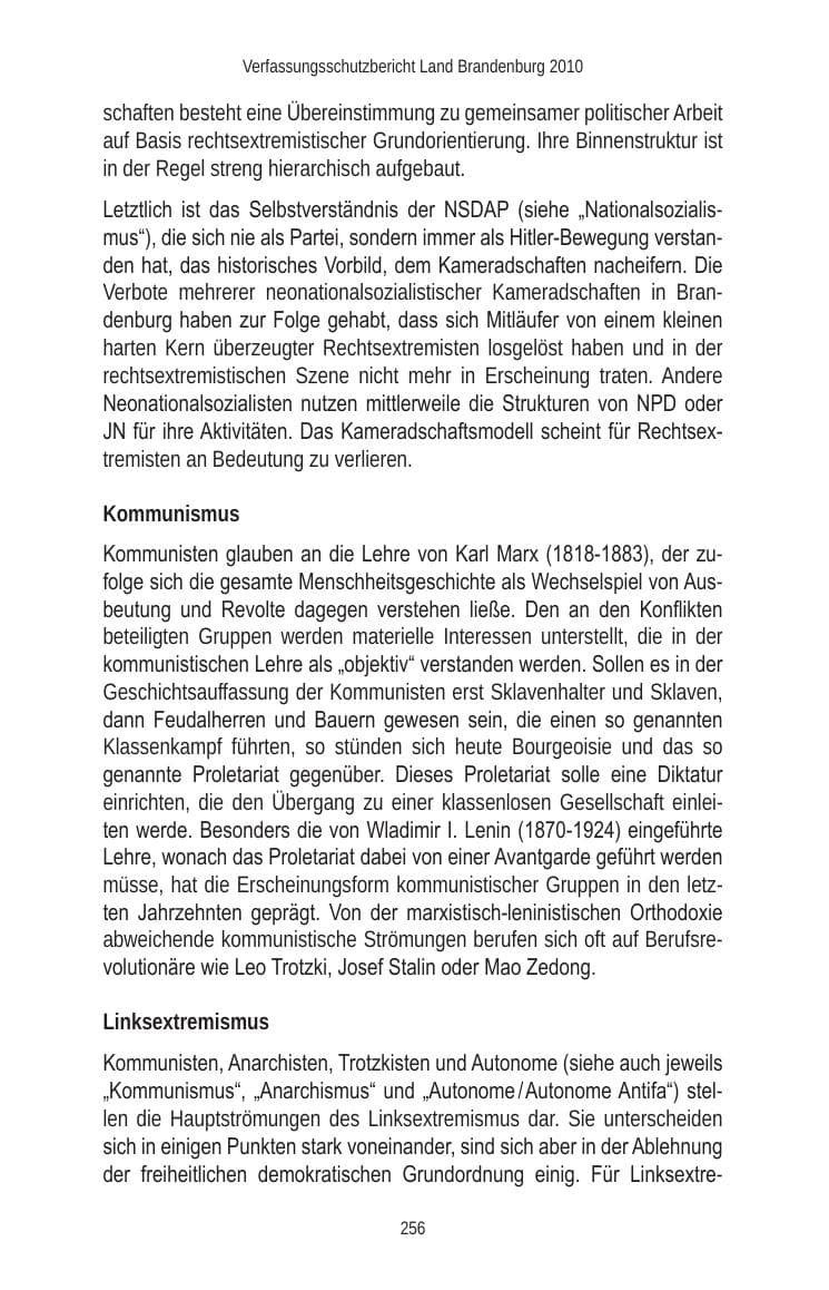 Seite 256 des Verfassungsschutzbericht 2010 Brandenburg