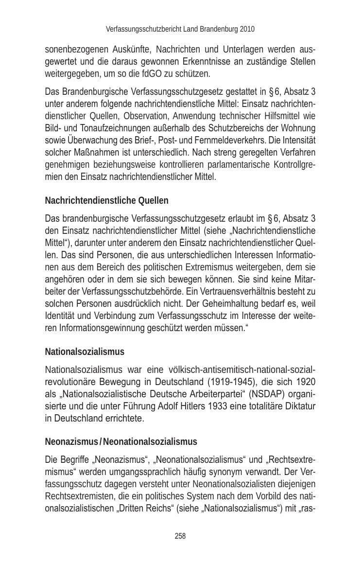 Seite 258 des Verfassungsschutzbericht 2010 Brandenburg