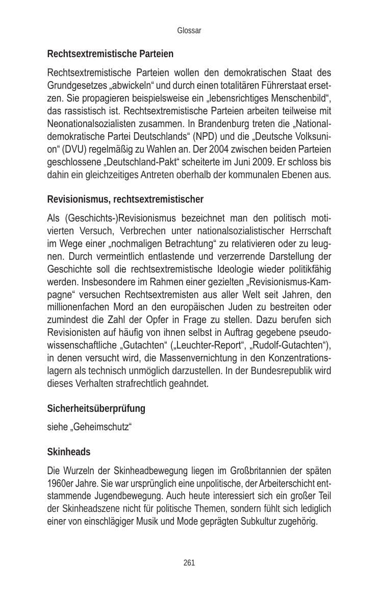 Seite 261 des Verfassungsschutzbericht 2010 Brandenburg