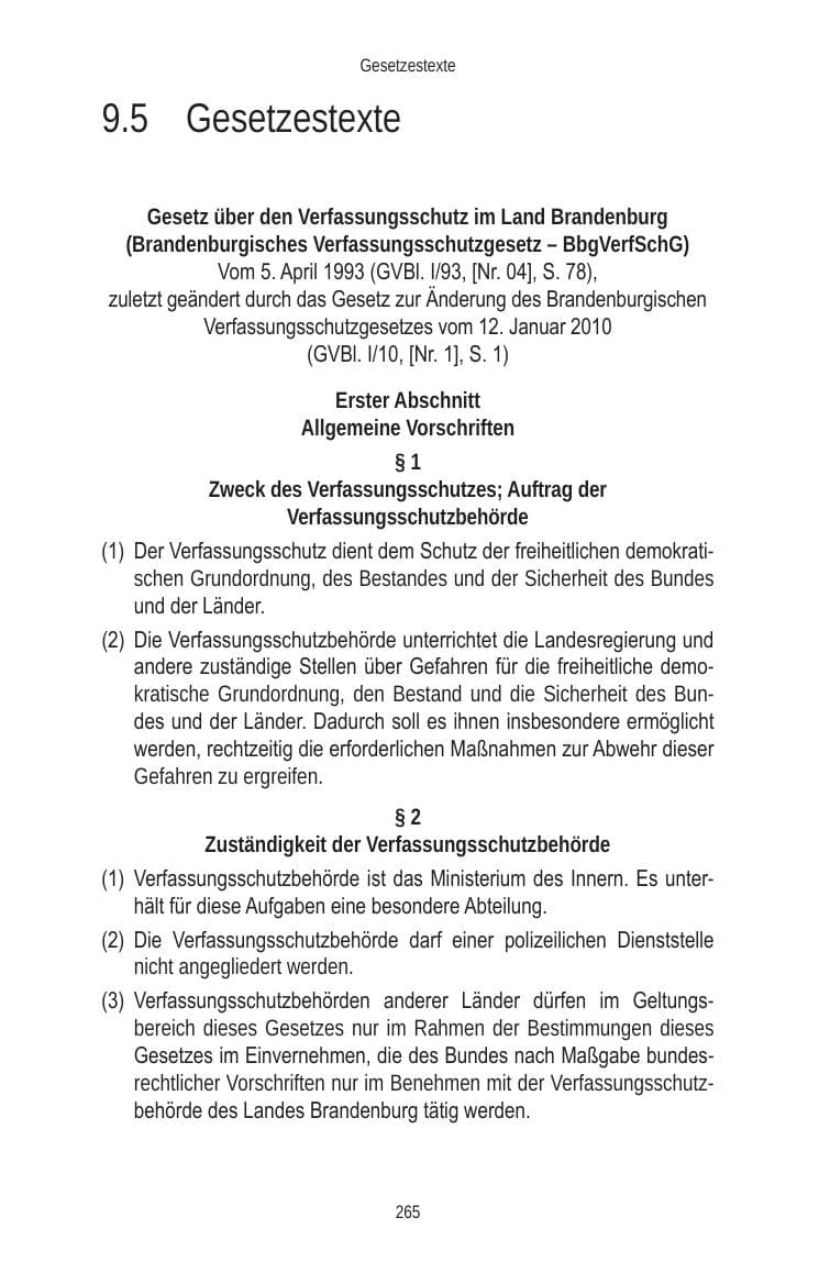 Seite 265 des Verfassungsschutzbericht 2010 Brandenburg