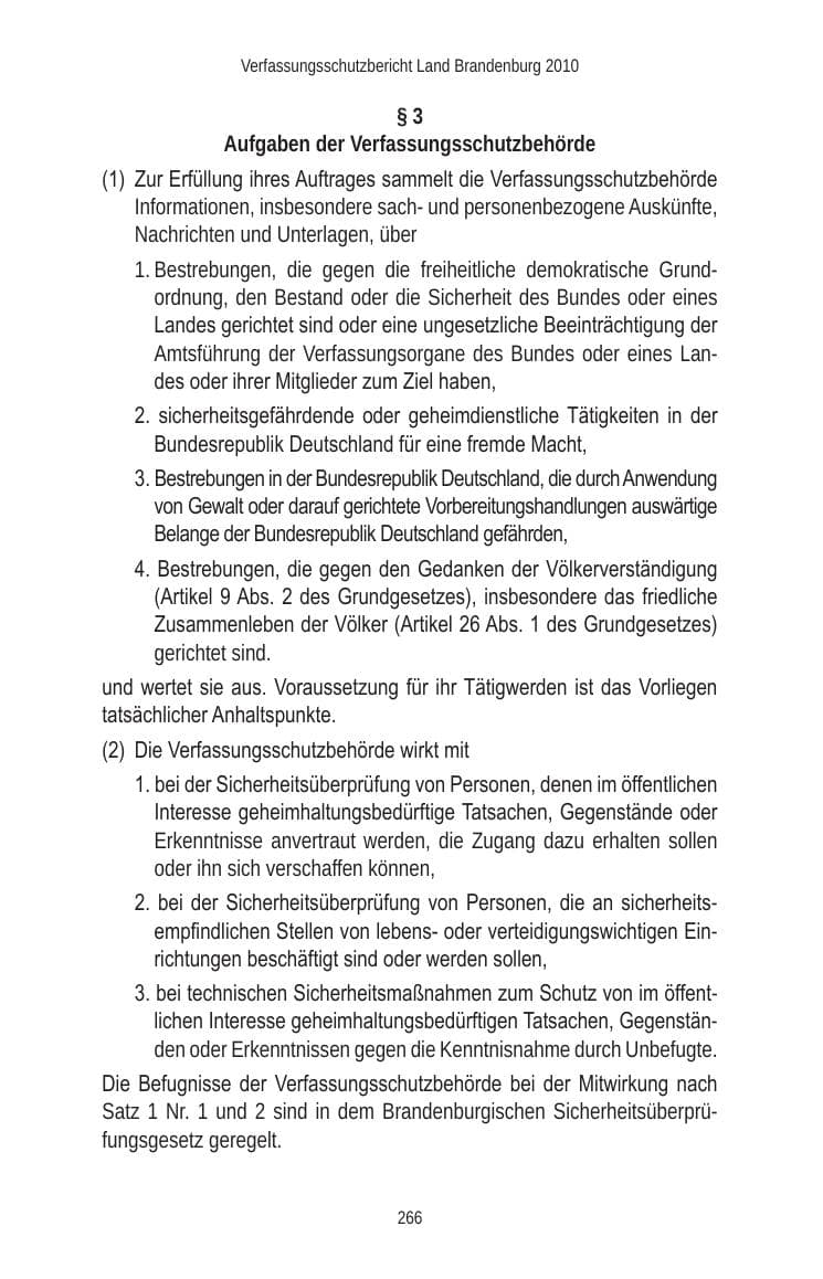 Seite 266 des Verfassungsschutzbericht 2010 Brandenburg