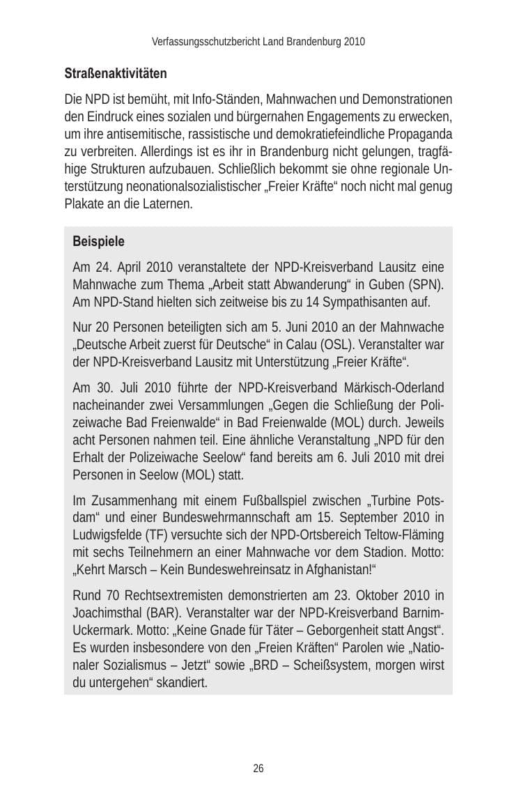 Seite 28 des Verfassungsschutzbericht 2010 Brandenburg