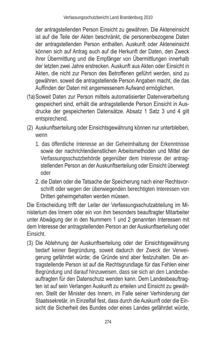 Seite 274 des Verfassungsschutzbericht 2010 Brandenburg