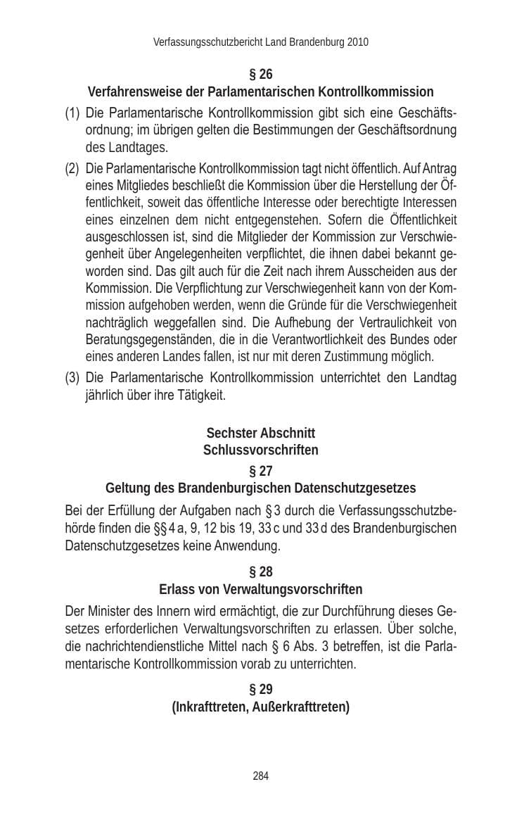 Seite 284 des Verfassungsschutzbericht 2010 Brandenburg