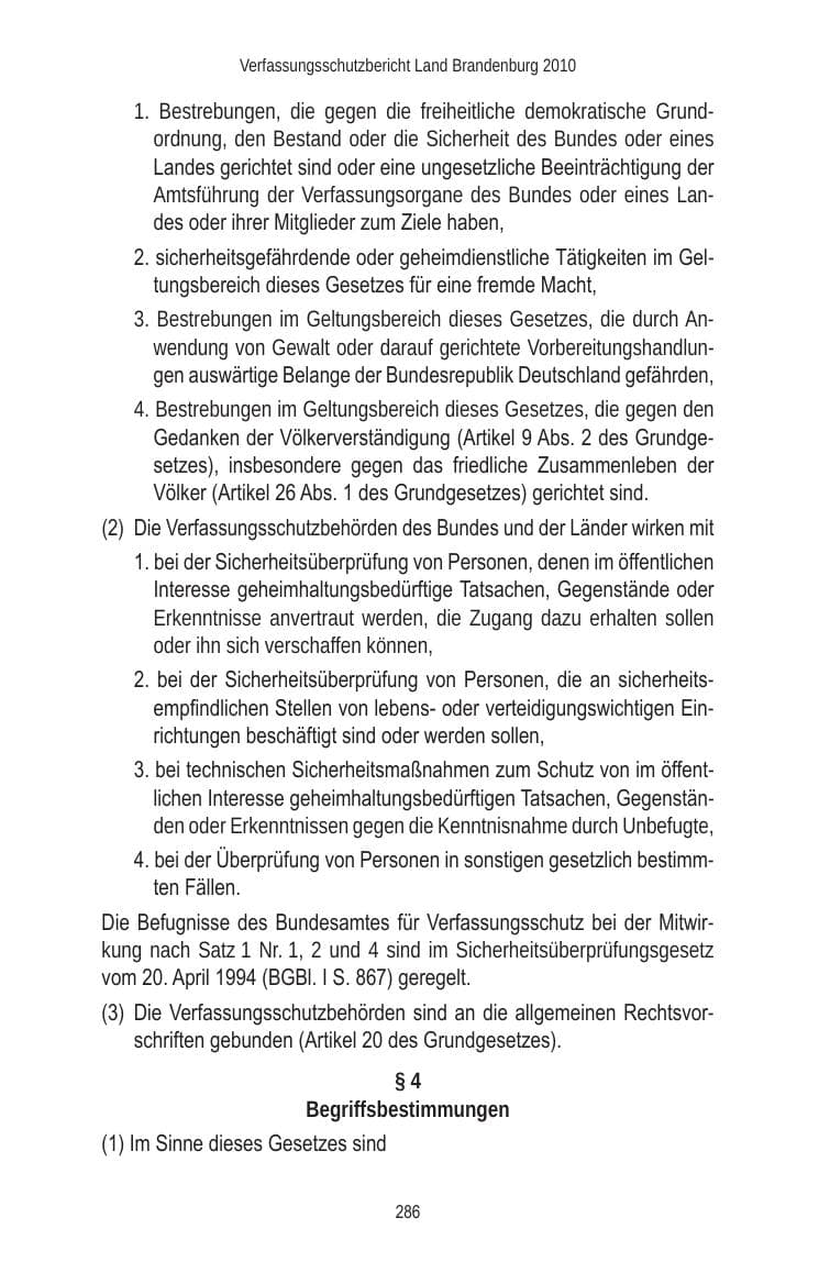 Seite 286 des Verfassungsschutzbericht 2010 Brandenburg