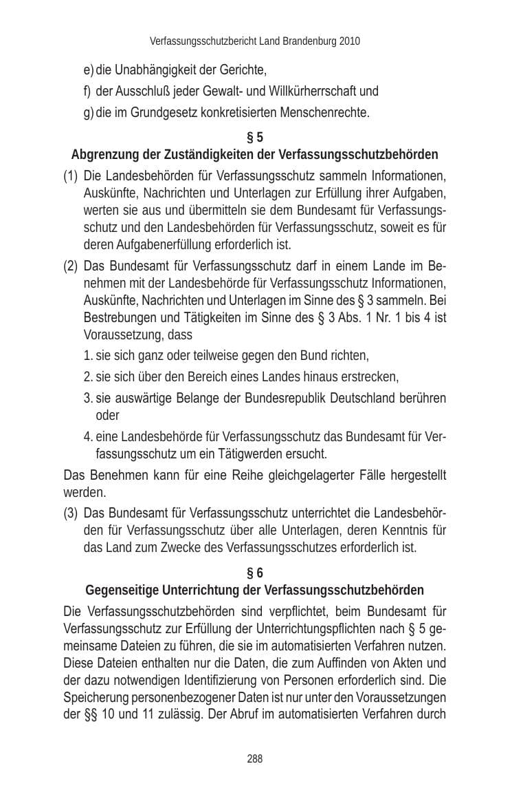 Seite 288 des Verfassungsschutzbericht 2010 Brandenburg