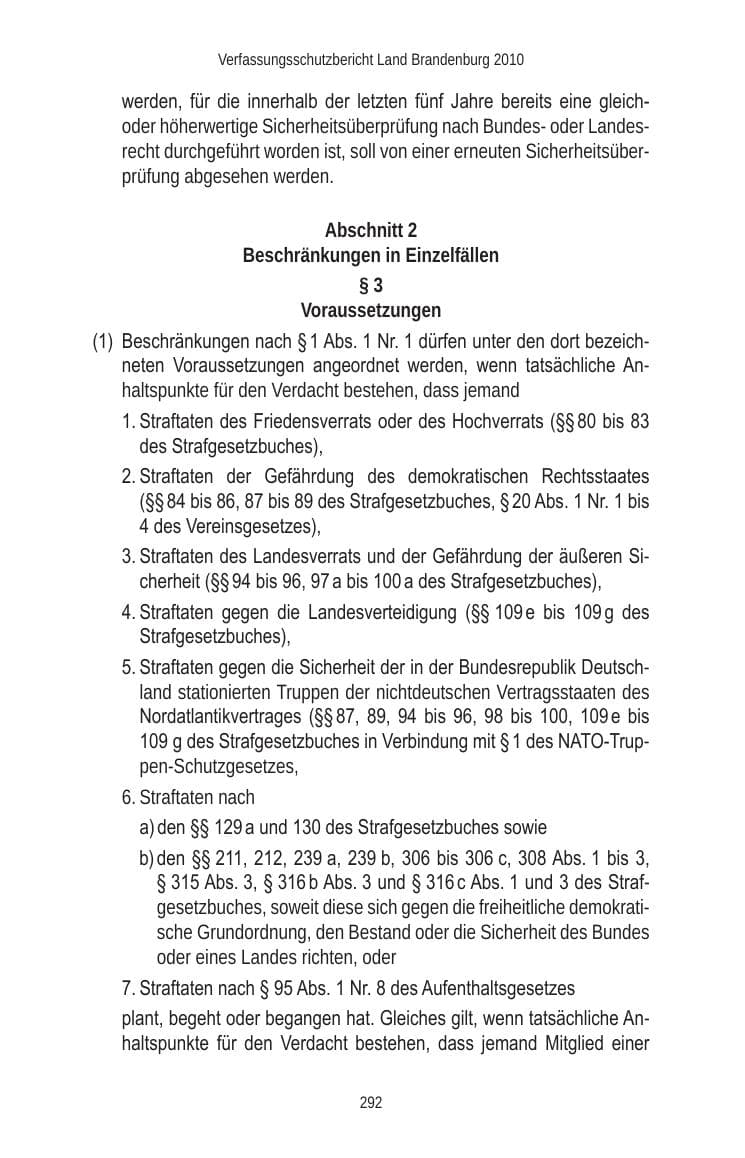 Seite 292 des Verfassungsschutzbericht 2010 Brandenburg