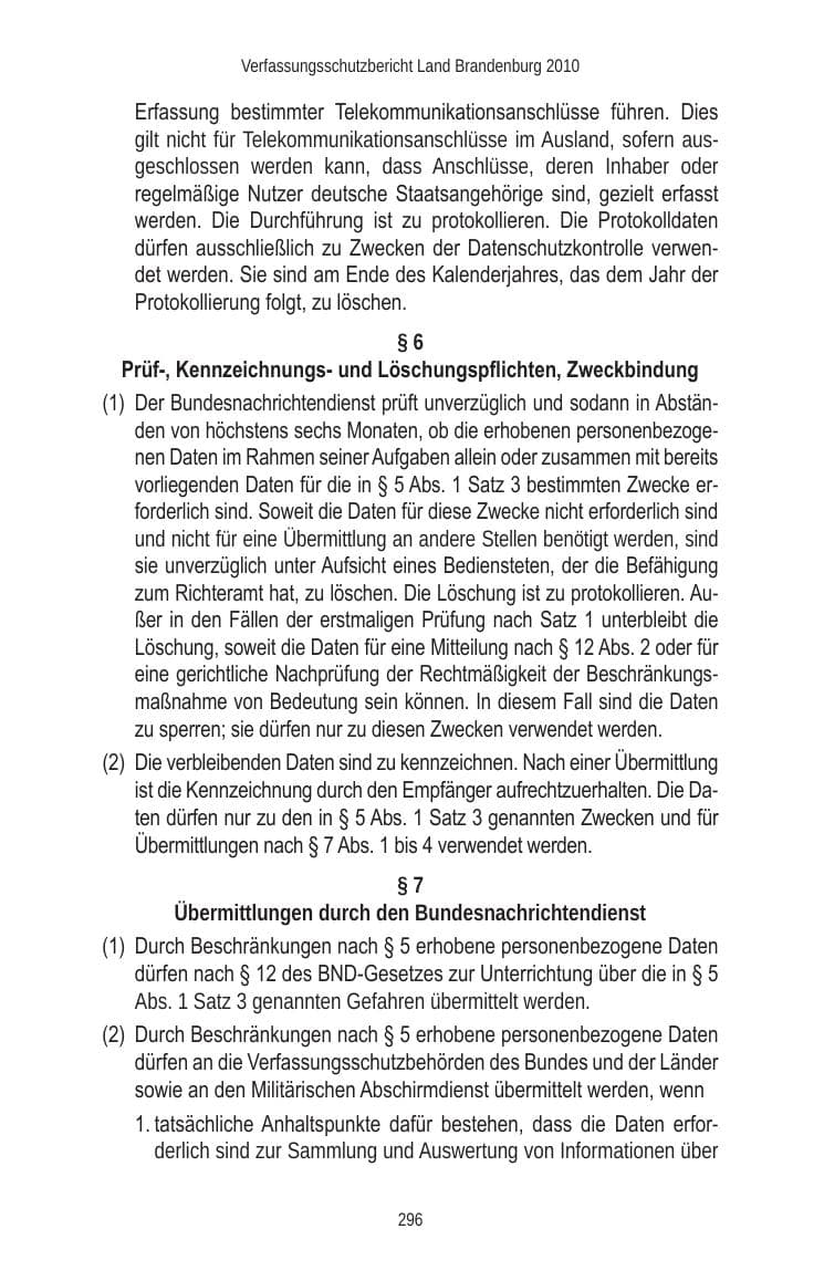 Seite 296 des Verfassungsschutzbericht 2010 Brandenburg