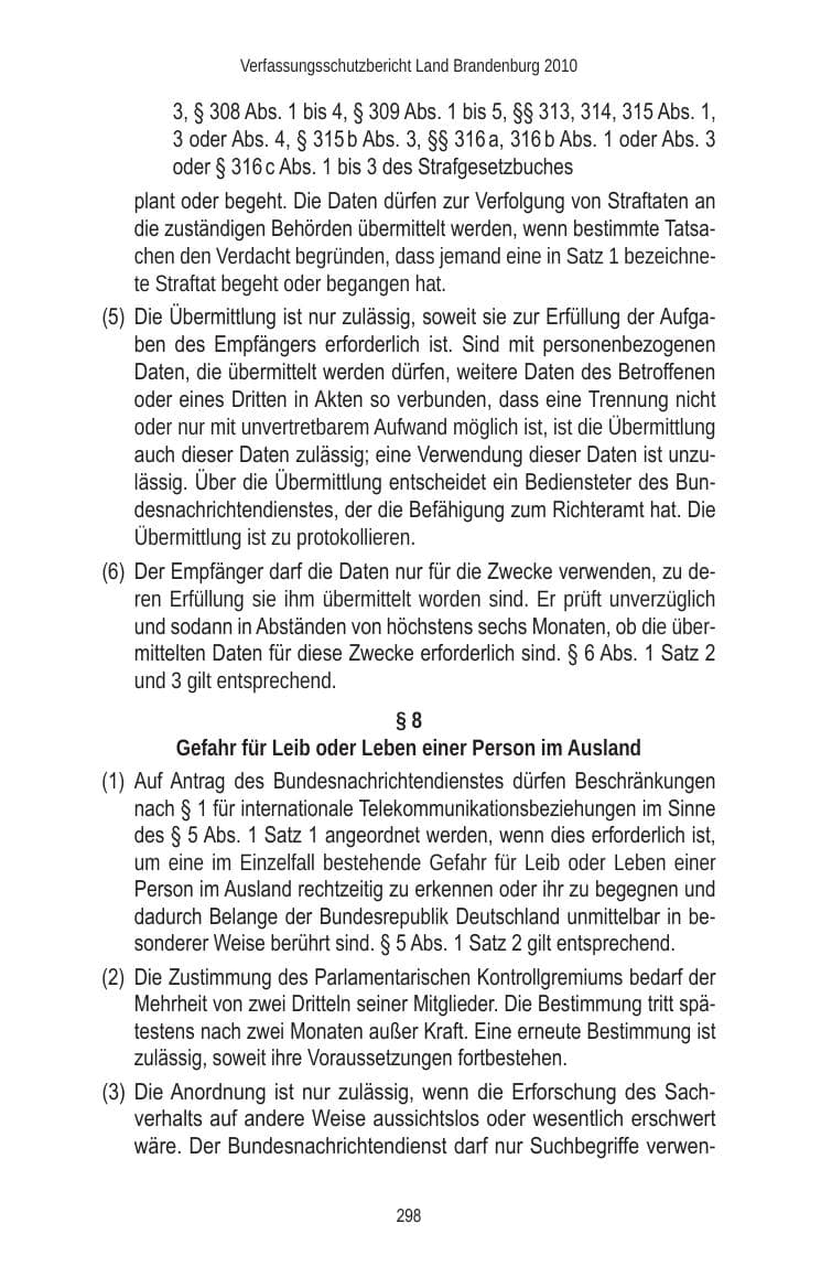 Seite 298 des Verfassungsschutzbericht 2010 Brandenburg