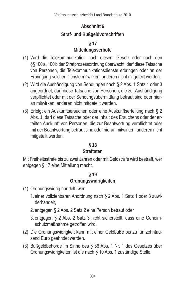 Seite 304 des Verfassungsschutzbericht 2010 Brandenburg