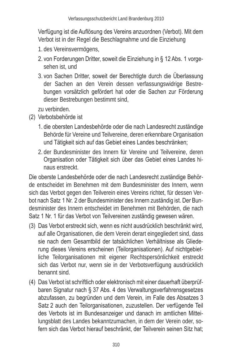Seite 310 des Verfassungsschutzbericht 2010 Brandenburg