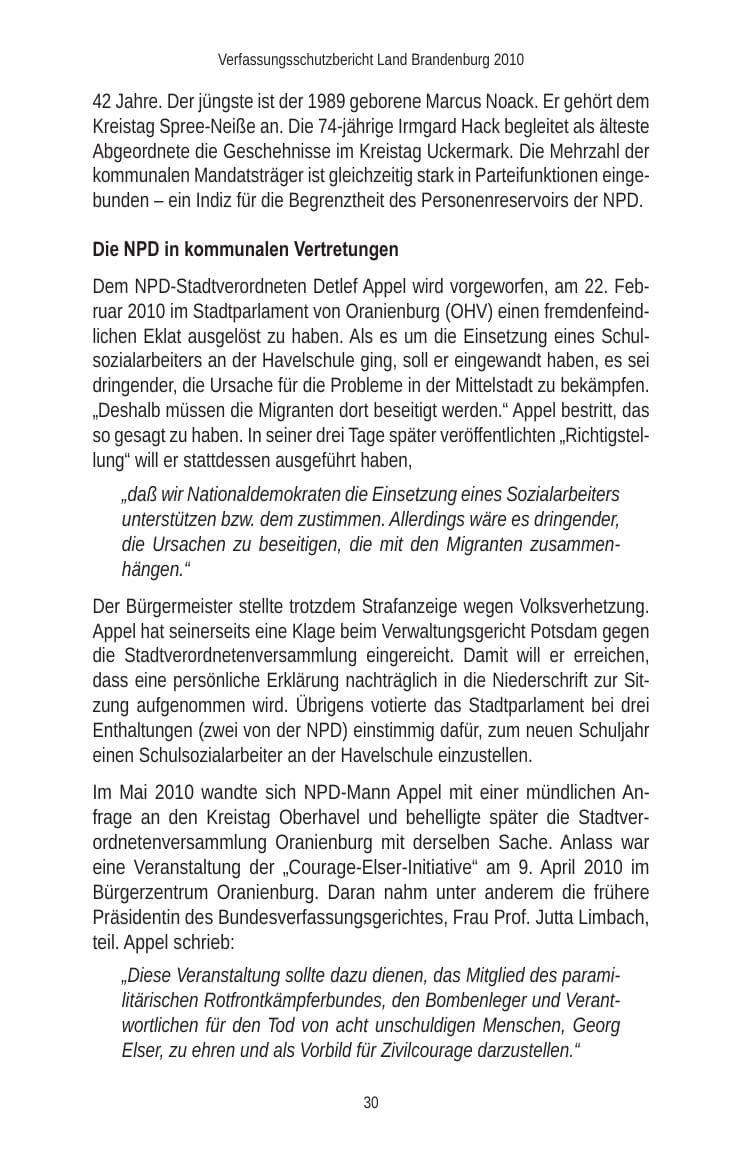 Seite 32 des Verfassungsschutzbericht 2010 Brandenburg
