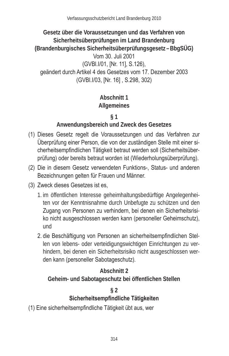 Seite 314 des Verfassungsschutzbericht 2010 Brandenburg