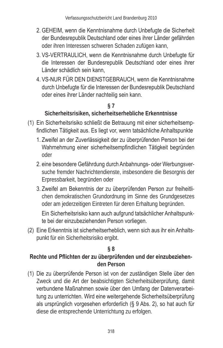 Seite 318 des Verfassungsschutzbericht 2010 Brandenburg