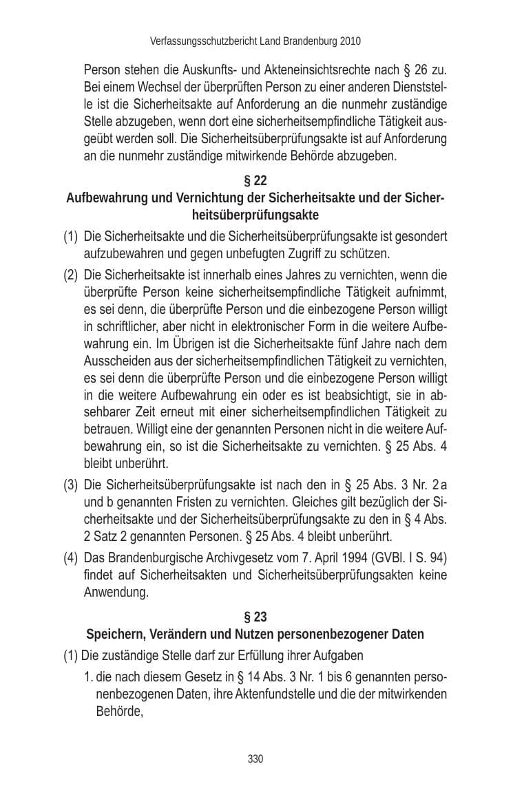 Seite 330 des Verfassungsschutzbericht 2010 Brandenburg