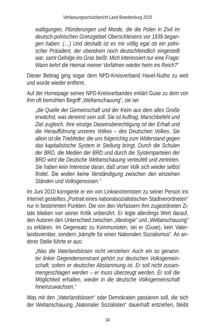 Seite 36 des Verfassungsschutzbericht 2010 Brandenburg