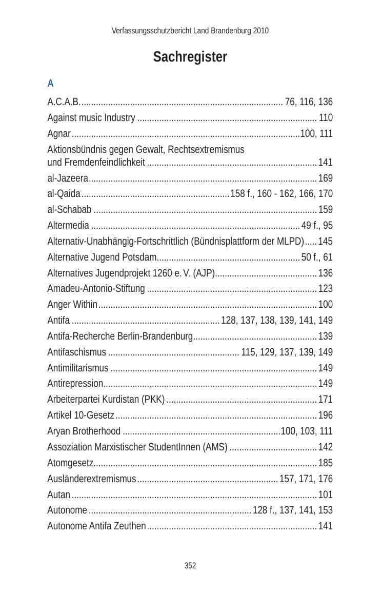 Seite 352 des Verfassungsschutzbericht 2010 Brandenburg