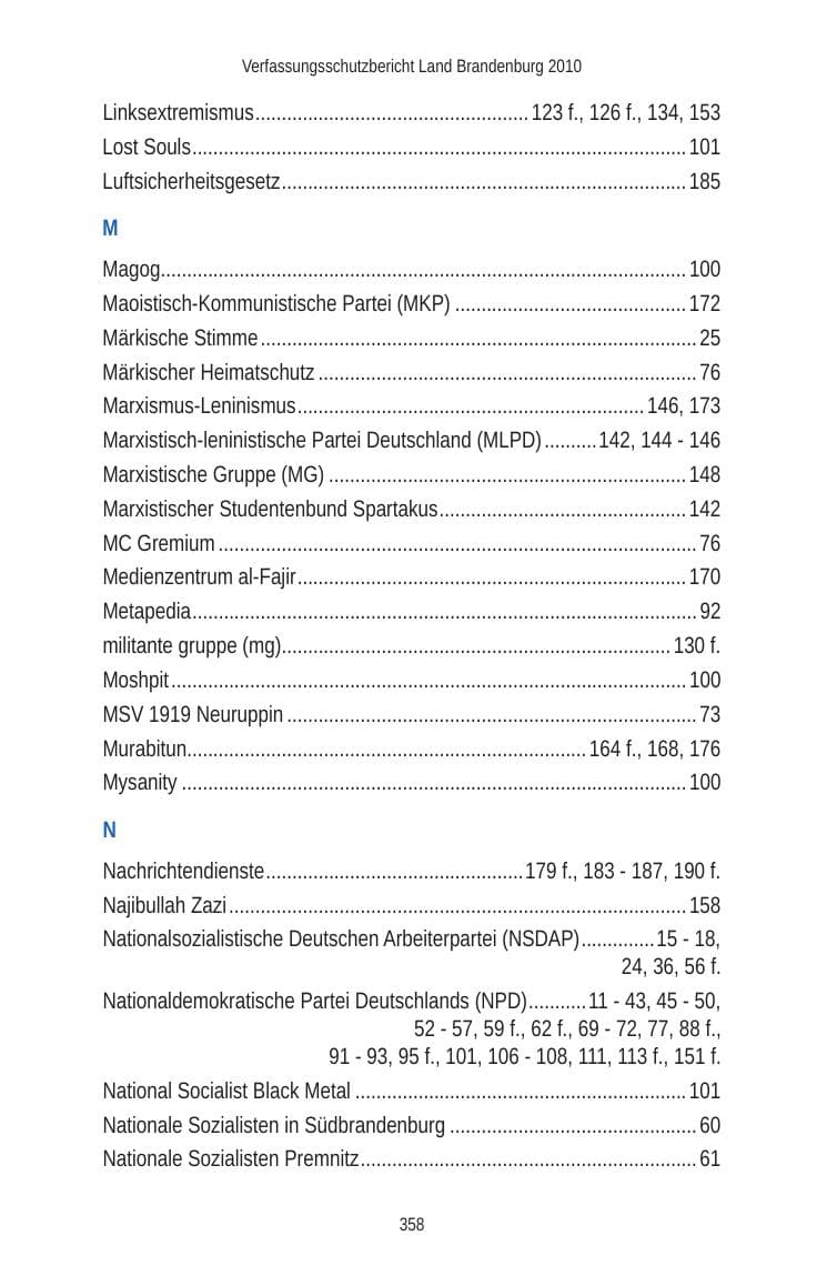 Seite 358 des Verfassungsschutzbericht 2010 Brandenburg