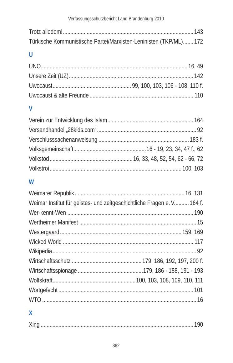 Seite 362 des Verfassungsschutzbericht 2010 Brandenburg