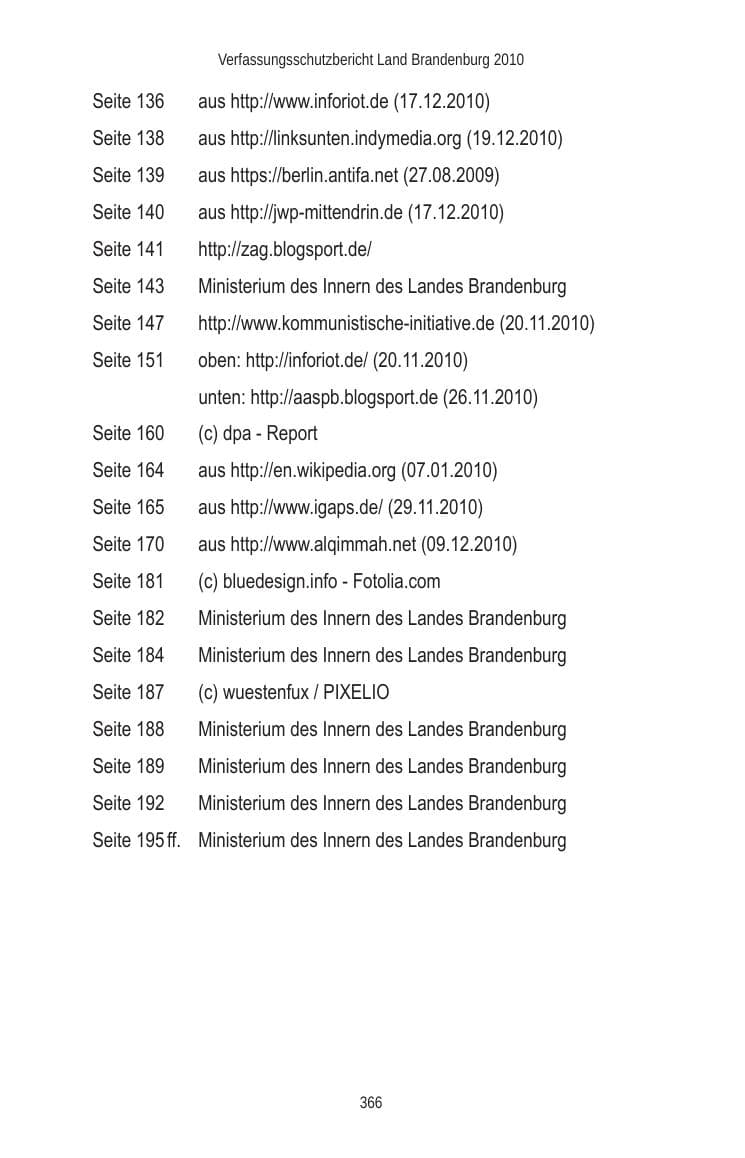 Seite 366 des Verfassungsschutzbericht 2010 Brandenburg
